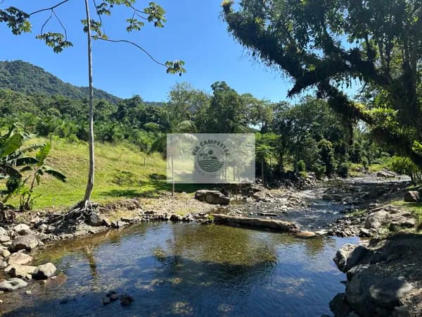 Sítio com 68.900 m2, com area de festas, casa pequena, rio de aguas cristalinas, escriturada