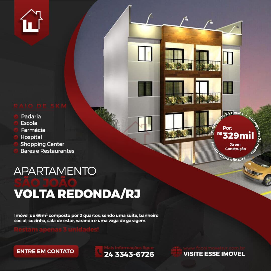 Apartamentos de 2 quartos, 1 suíte em Construção!
