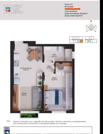 Apartamento 1 Quarto - Pátio das Artes