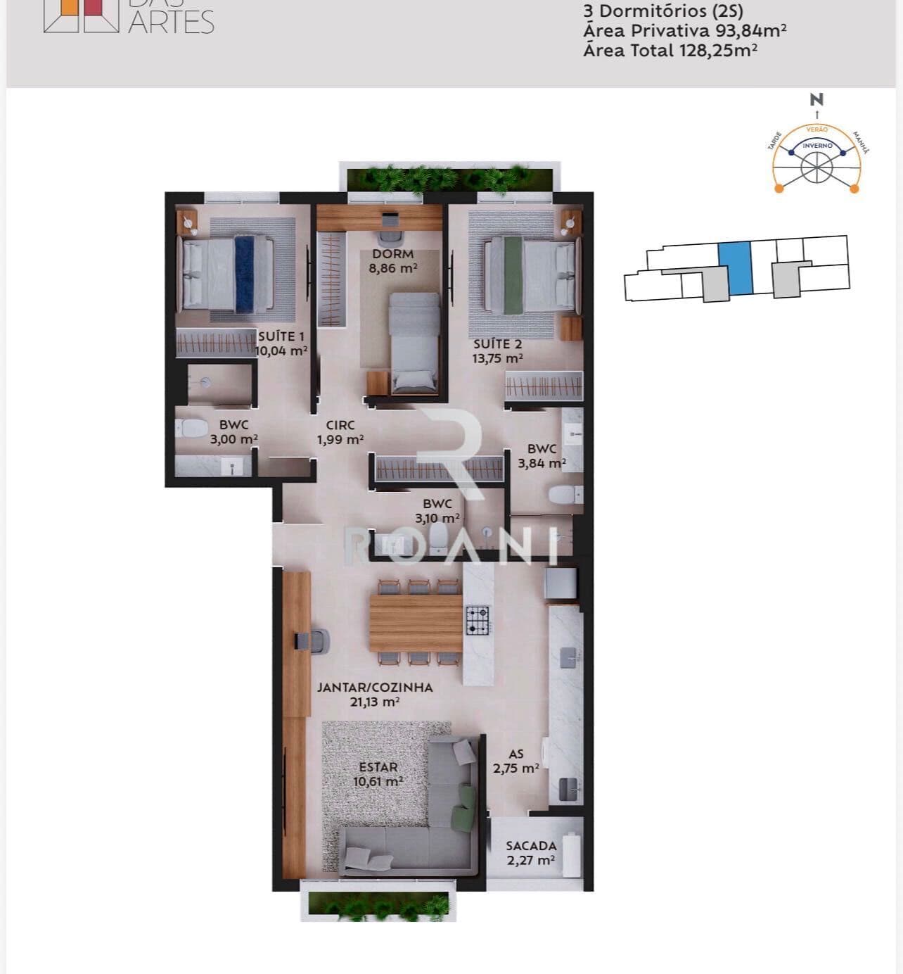 Apartamento Alto Padrão 3 Dormitórios Pedra Branca | Torre B 93m² | Pátio das Artes