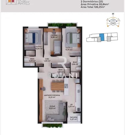 Apartamento Alto Padrão 3 Dormitórios Pedra Branca | Torre B 93m² | Pátio das Artes
