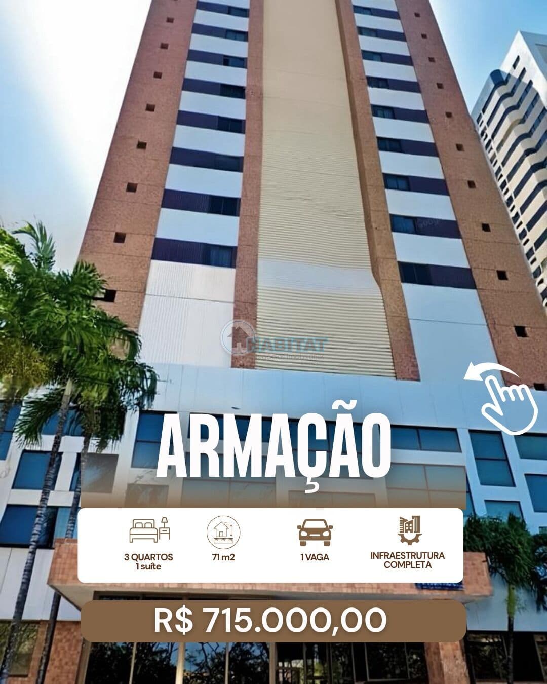 Apartamento 3/4 com suíte Andar Alto em Armação