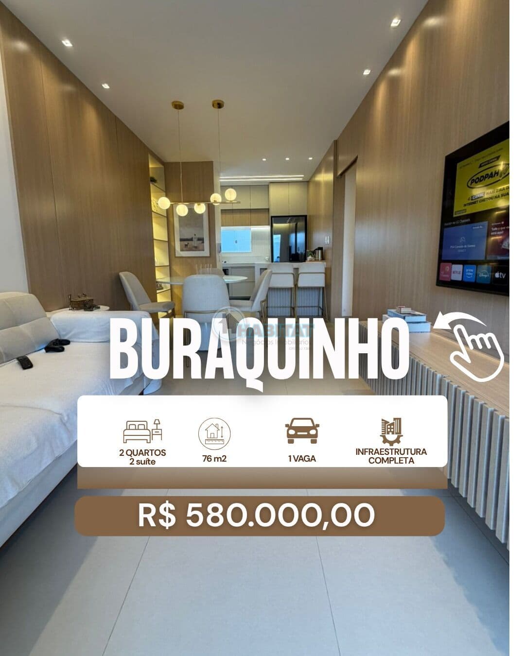 Apartamento 2 suítes nascente no Condomínio Bali Beach | 76m²