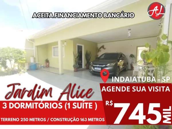 Casa Térrea Em Terreno de 250 Metros - A Venda No Bairro Jardim Alice - Indaiatuba - SP!