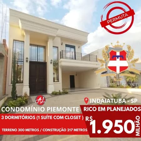 Sobrado Lindo A Venda Estilo Neoclássico No Condomínio Piemonte - Indaiatuba -SP!