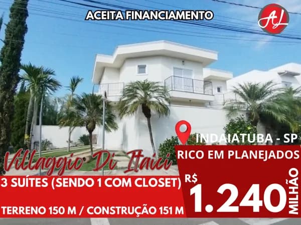Sobrado De Esquina Com 3 Suítes A Venda - Condomínio Villaggio Di Itaici - Indaiatuba - SP!
