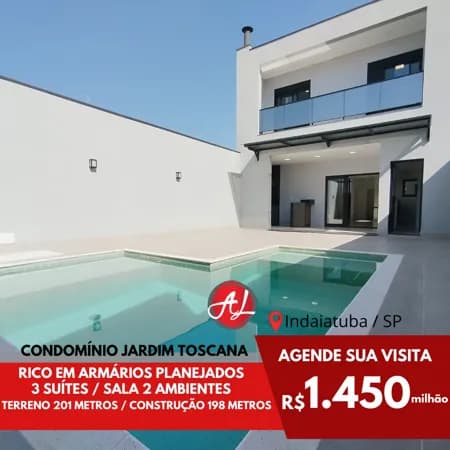 Sobrado A Venda com 3 Suítes - Condomínio Jardim Toscana - Indaiatuba - SP!
