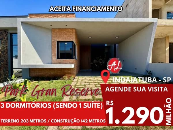 Casa Térrea Nova A Venda Condomínio Park Gran Reserve, Indaiatuba/SP