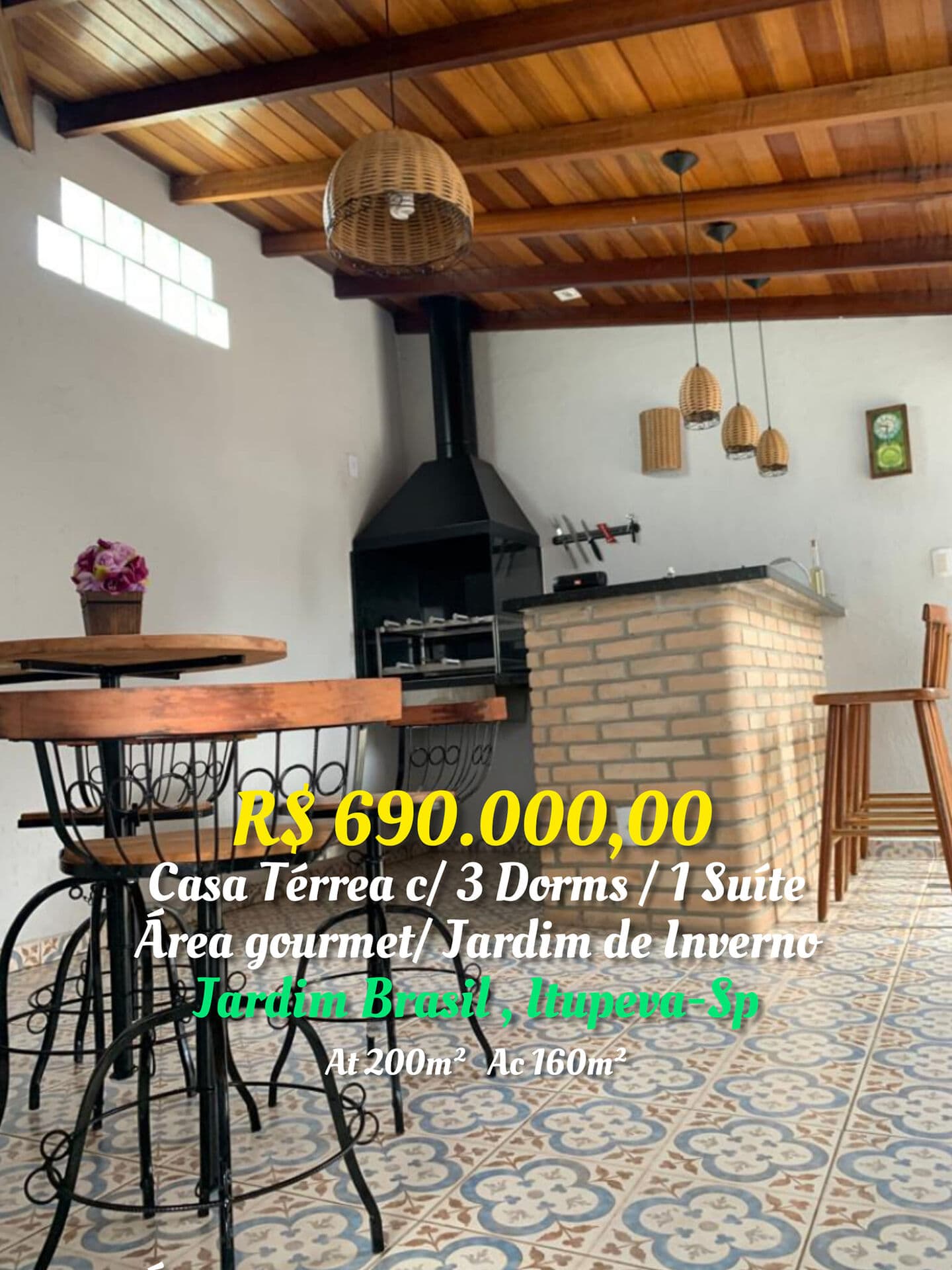 CASA 160M² C/ 3 DORMS / 3 SUITES + AREA GOURMET- JARDIM BRASIL - ITUPEVA -SP