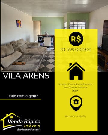 Sobrado 167m² c / 3 Dorms/ 1 suíte + Banheira/Churrasqueira Loc.: Vila Arens 2, Jundiaí /SP