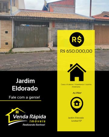 Casa 4 Dorms / 1 Suíte /Cozinha Americana /6 Vagas. Loc. Jardim Eldorado, Jundiaí-SP