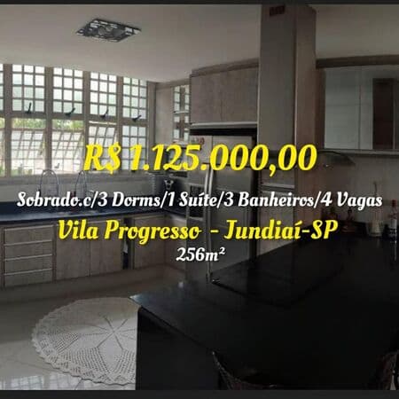 Sobrado c/3 Dorms/1 Suíte/3 Banheiros/4 vagas . Loc.Vila Progresso,Jundiaí-SP