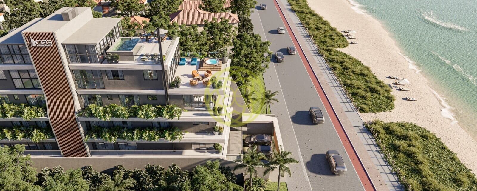 Casas suspensas de frente para mar na Praia Brava.