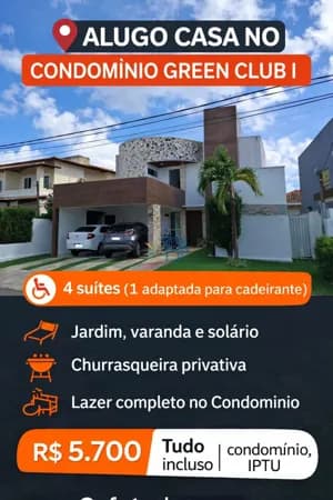 Casa Alto Padrão/ALUGO | CASA NO CONDOMÍNIO GREEN CLUB I