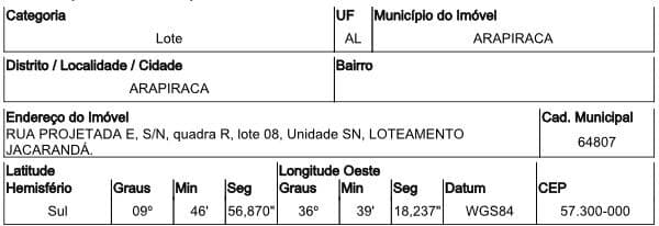 Terreno Lote ARAPIRACA