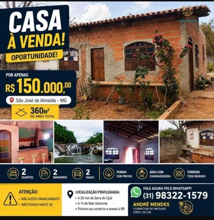 Casa à Venda à Venda em São José de Almeida - Jaboticatubas - MG