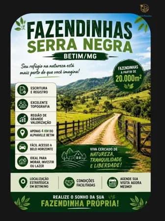 Fazendinha de 20 mil m2 em Betim