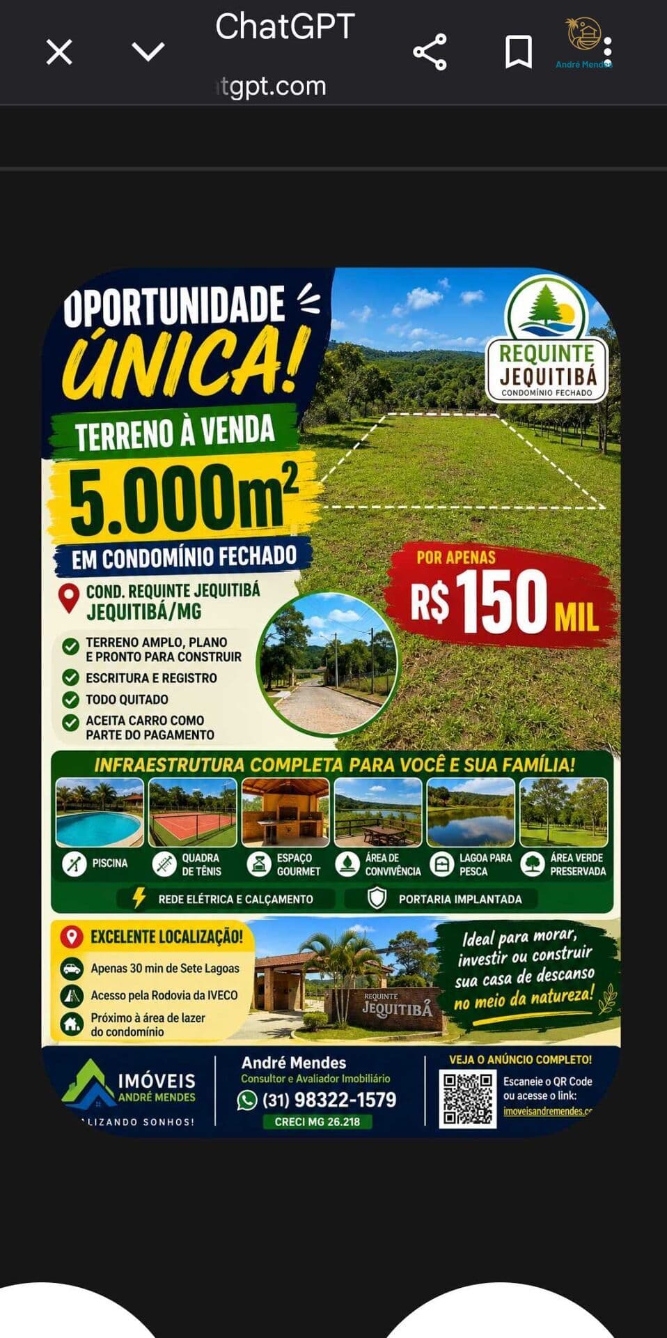 Terreno à Venda, 5 mil m2,R$ 150 mil,C. requinte Jequitiba, em Jequitibá MG: