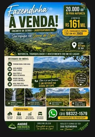 Fazendinha a Venda no Encanto da Serra em Jaboticatubas