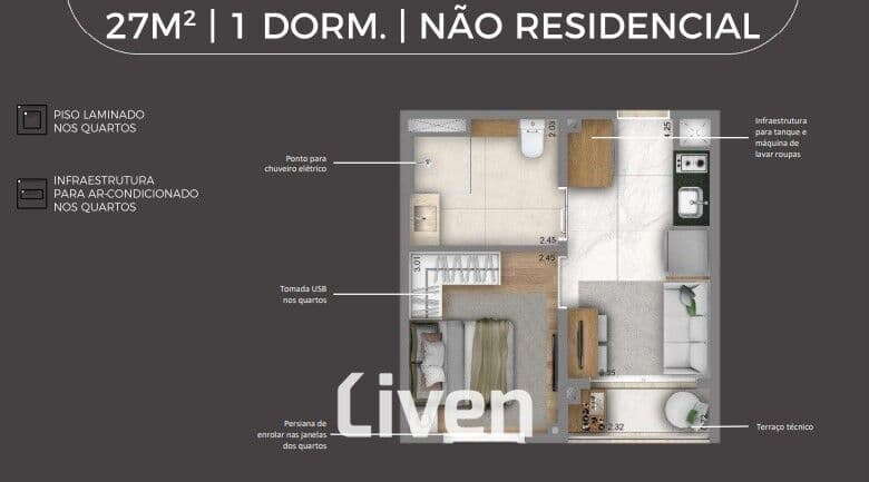 STUDIOS À VENDA COM 1 QUARTO, 27M²