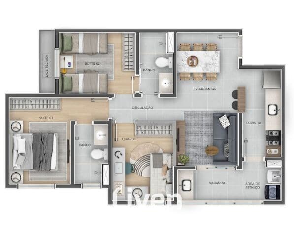 APARTAMENTOS À VENDA COM 2 E 3 QUARTOS