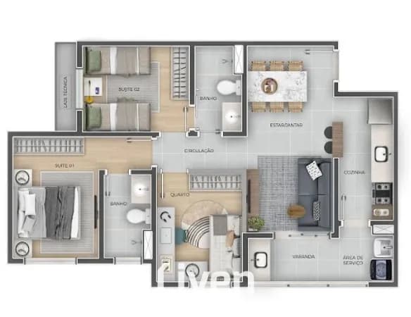 APARTAMENTOS À VENDA COM 2 E 3 QUARTOS