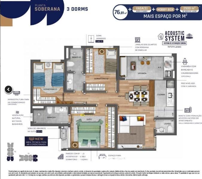 APARTAMENTO À VENDA, 3 QUARTOS, 76 M²!!