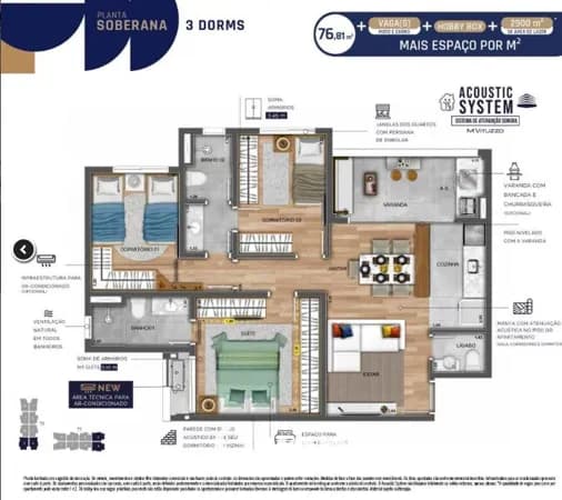 APARTAMENTO À VENDA, 3 QUARTOS, 76 M²!!