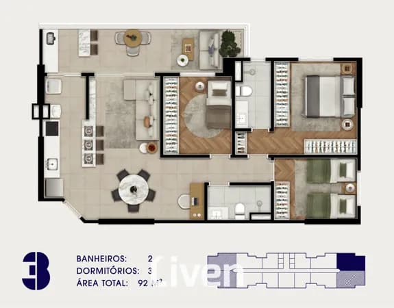 APARTAMENTO À VENDA, 3 QUARTOS, 92 M²!!