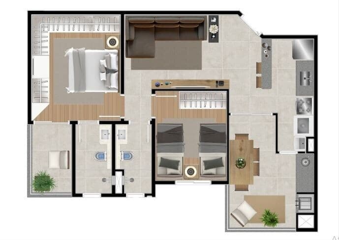 APARTAMENTO À VENDA COM 2 QUARTOS, 61,96M²