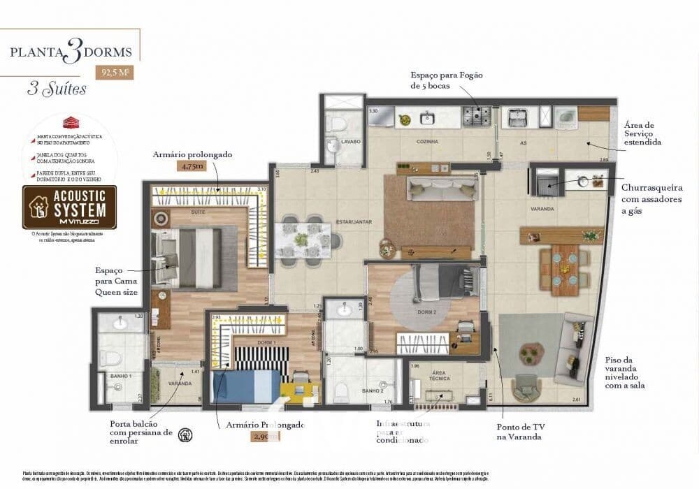 APARTAMENTO À VENDA COM 3 QUARTOS, 92,5M²