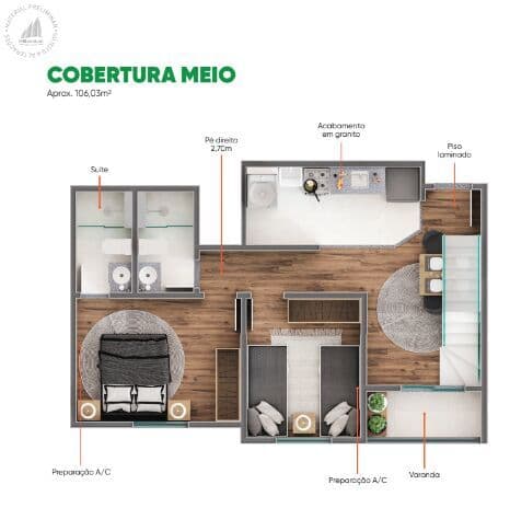 APARTAMENTO COBERTURA À VENDA COM 2 QUARTOS, 106M²