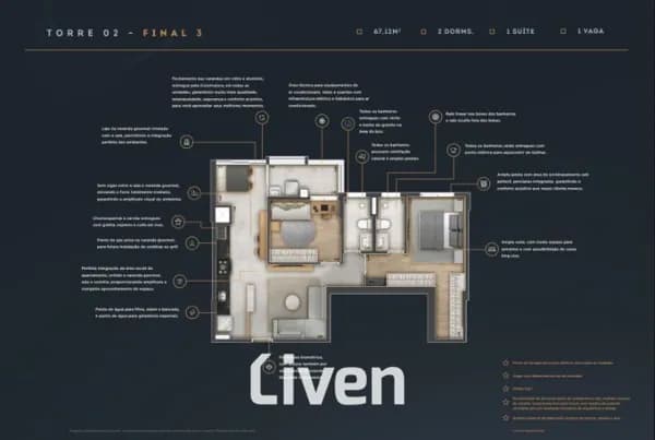 APARTAMENTO À VENDA, 2 QUARTOS, 67 M²!!