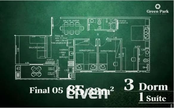 APARTAMENTO À VENDA COM 3 QUARTOS, 85 M² - PARQUE INDUSTRIAL!!