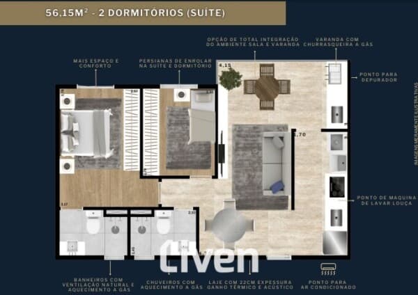 APARTAMENTO À VENDA COM 2 QUARTOS, 56M²