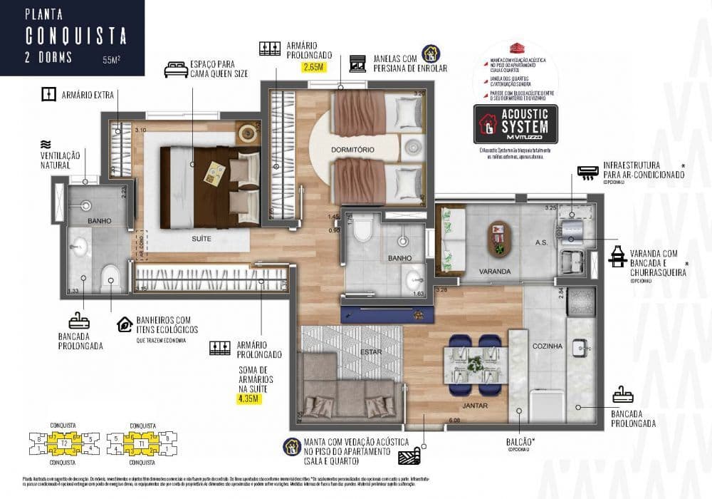 APARTAMENTO À VENDA COM 2 QUARTOS, 55M²