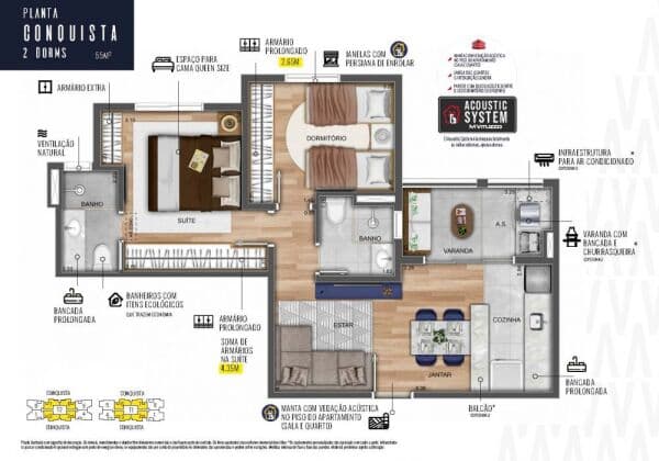 APARTAMENTO À VENDA COM 2 QUARTOS, 55M²