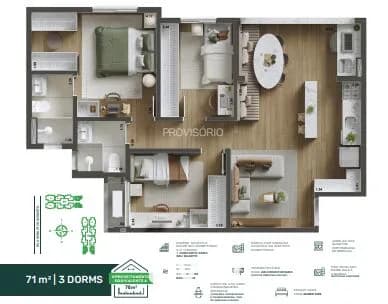 APARTAMENTO À VENDA COM 3 QUARTOS, 71M²