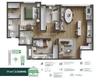 APARTAMENTO À VENDA COM 3 QUARTOS, 71M²