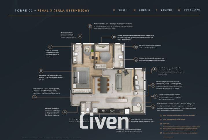 APARTAMENTO À VENDA, 2 QUARTOS, 85 M²!!