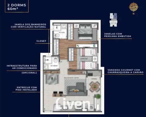 APARTAMENTO À VENDA, 2 QUARTOS, 60 M²!!