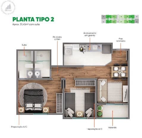 APARTAMENTO À VENDA COM 2 QUARTOS, 52M²