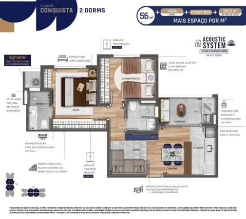 APARTAMENTO À VENDA, 2 QUARTOS, 56 M²!!