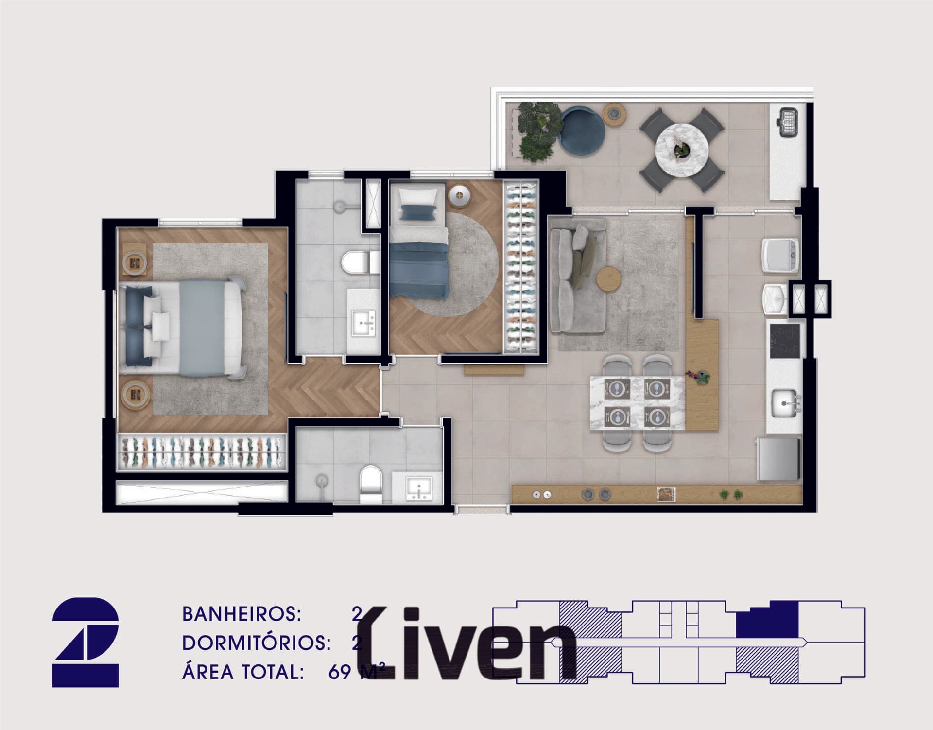 APARTAMENTO À VENDA, 2 QUARTOS, 69M²!!