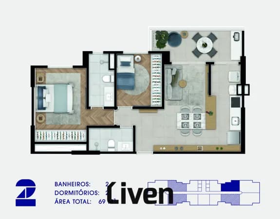 APARTAMENTO À VENDA, 2 QUARTOS, 69M²!!