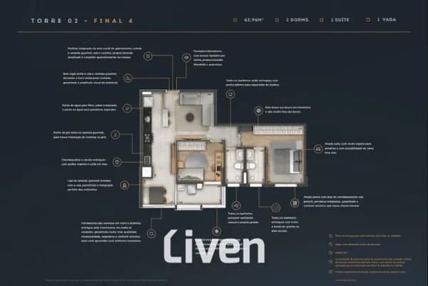 APARTAMENTO À VENDA, 2 QUARTOS, 63 M²!!