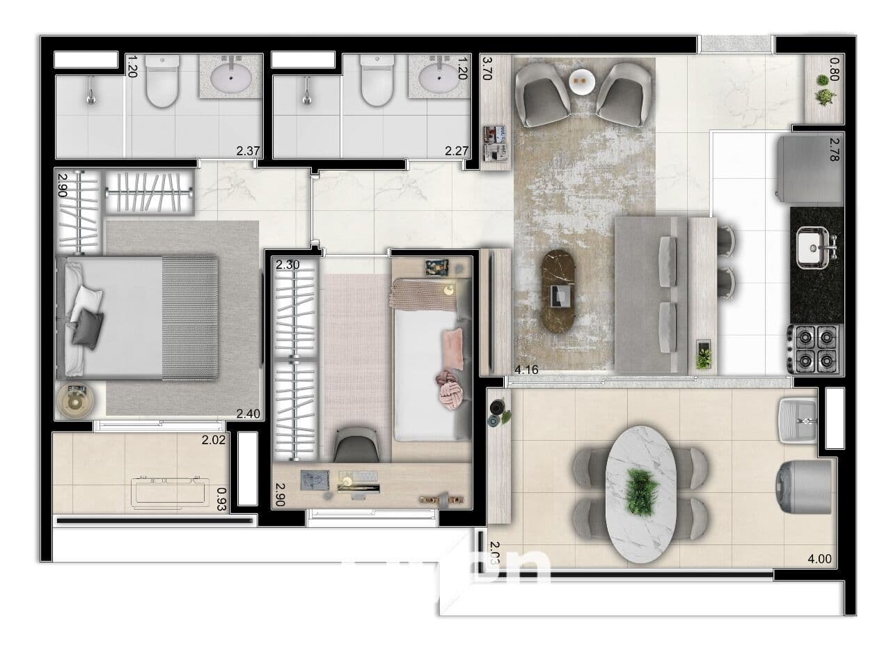 APARTAMENTO À VENDA COM 2 QUARTOS, 54M²