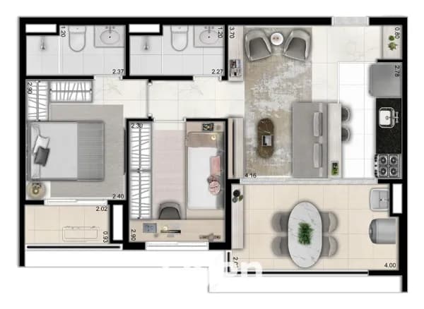 APARTAMENTO À VENDA COM 2 QUARTOS, 54M²