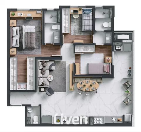 APARTAMENTO À VENDA, 3 QUARTOS, 91,36 M²!!