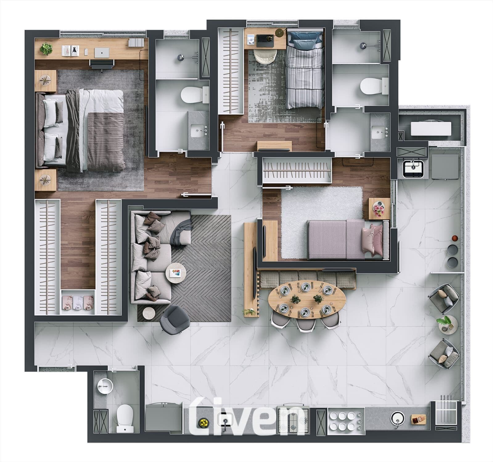APARTAMENTO À VENDA, 3 QUARTOS, 91,36 M²!!